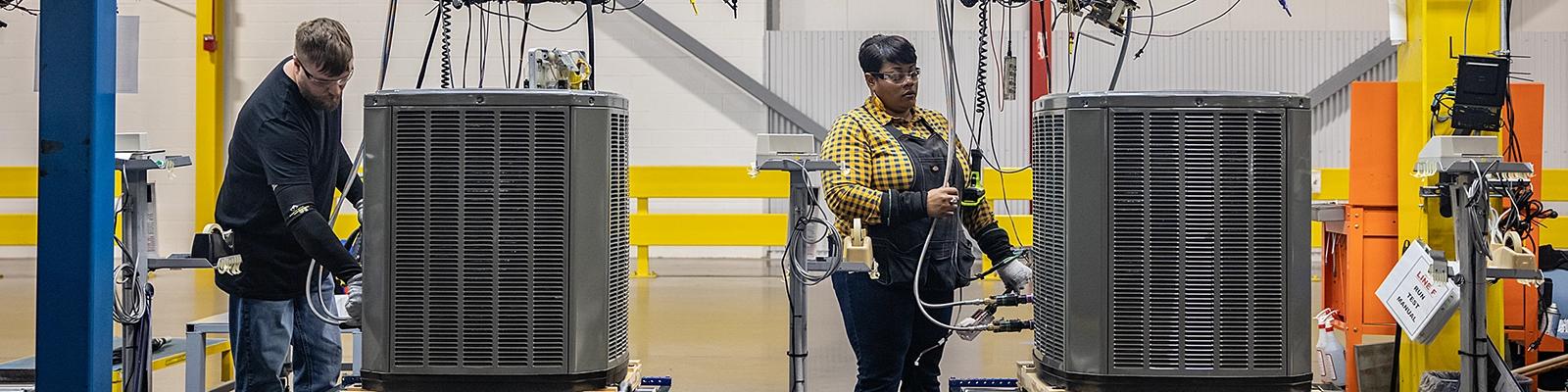 HVAC technician with Trane refrigerant