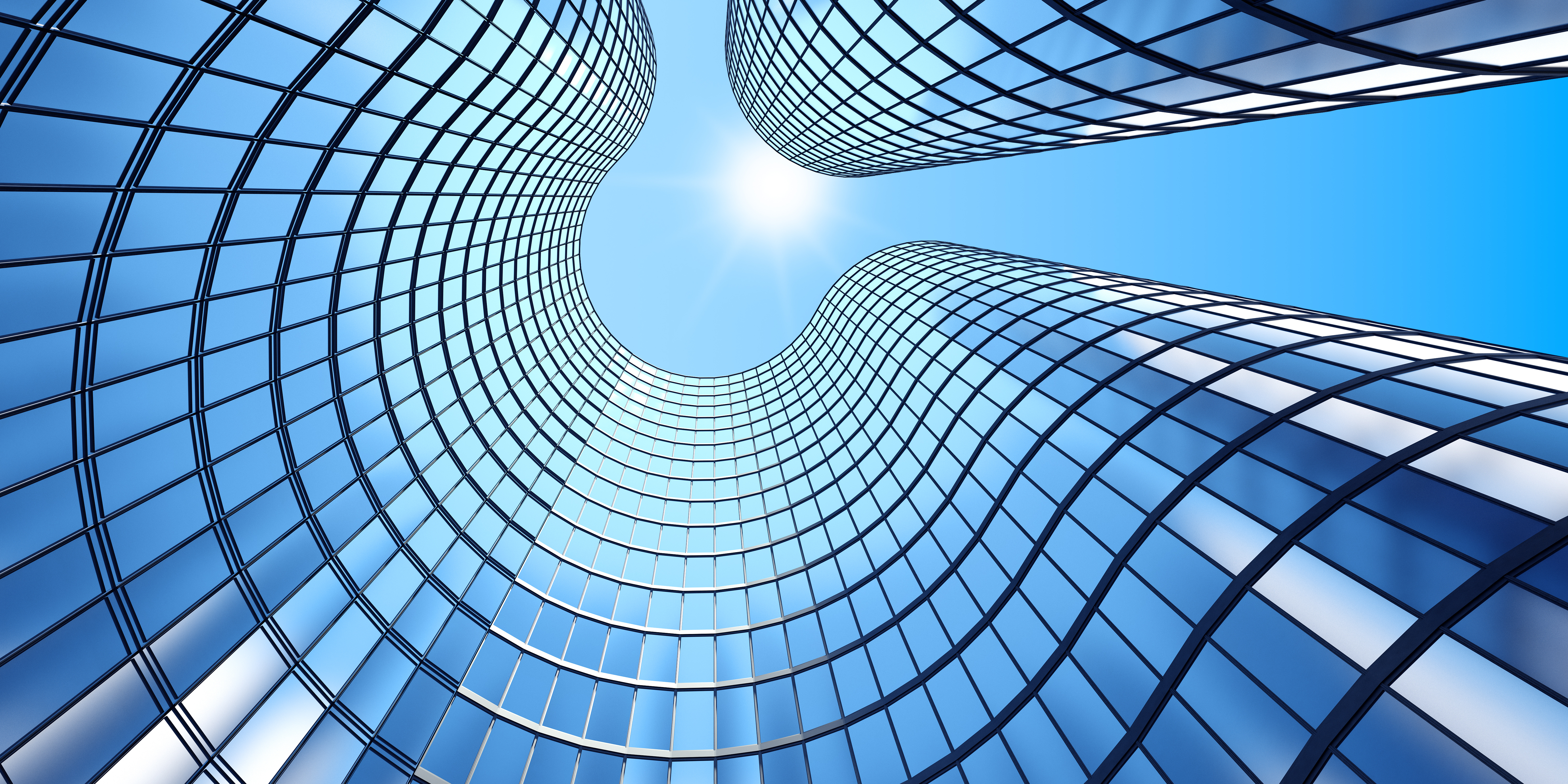 3d render of morning view to perspective glass building